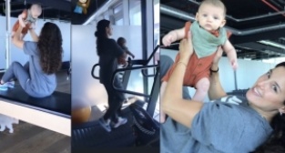 Cansu Tosun oğluyla spor yaptı