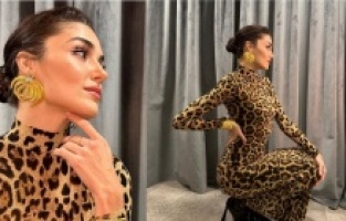 Hande Erçel leopar şıklığıyla göz doldurdu